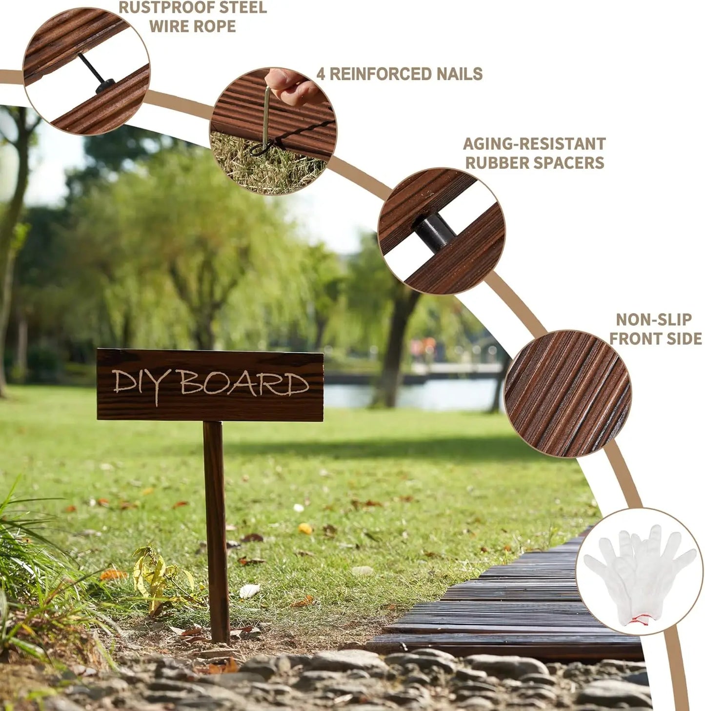 8ft Wooden Garden Pathway Curved Outdoor Walkway Brown Cedar