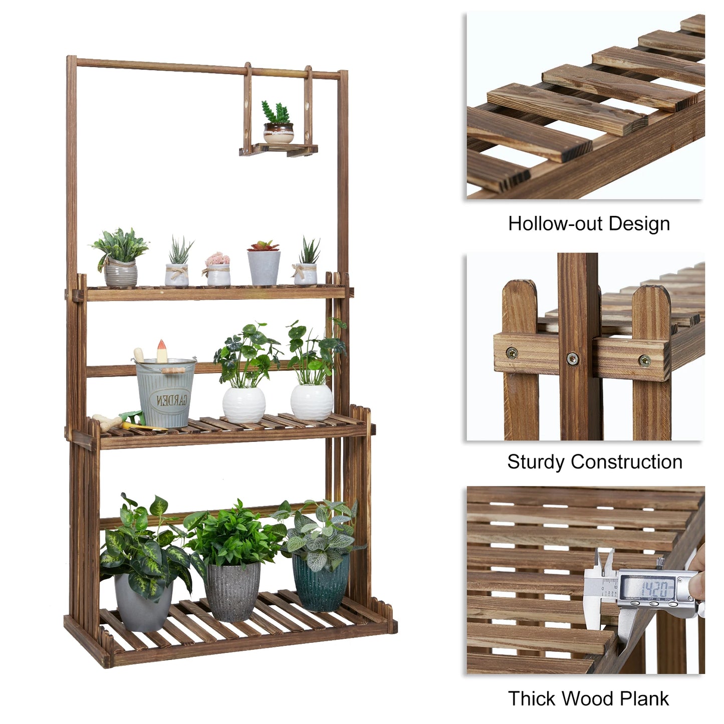 Heavy Duty Hanging Plant Stand 3 Tier Wood Planter Rack