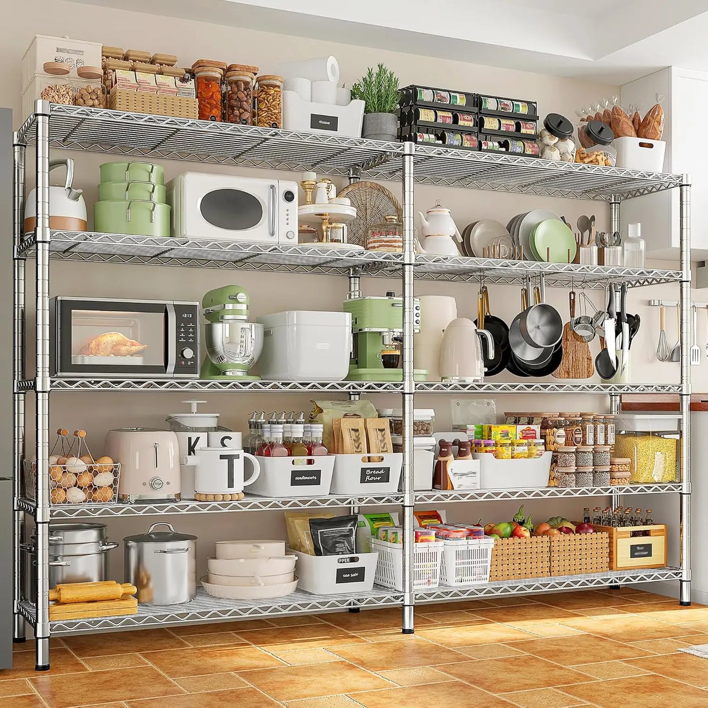 70"W Storage Shelves Load 1600LBS, Metal Shelving 5-tier Wire Shelving Unit Metal Shelves for Storage Adjustable Garage Shelving