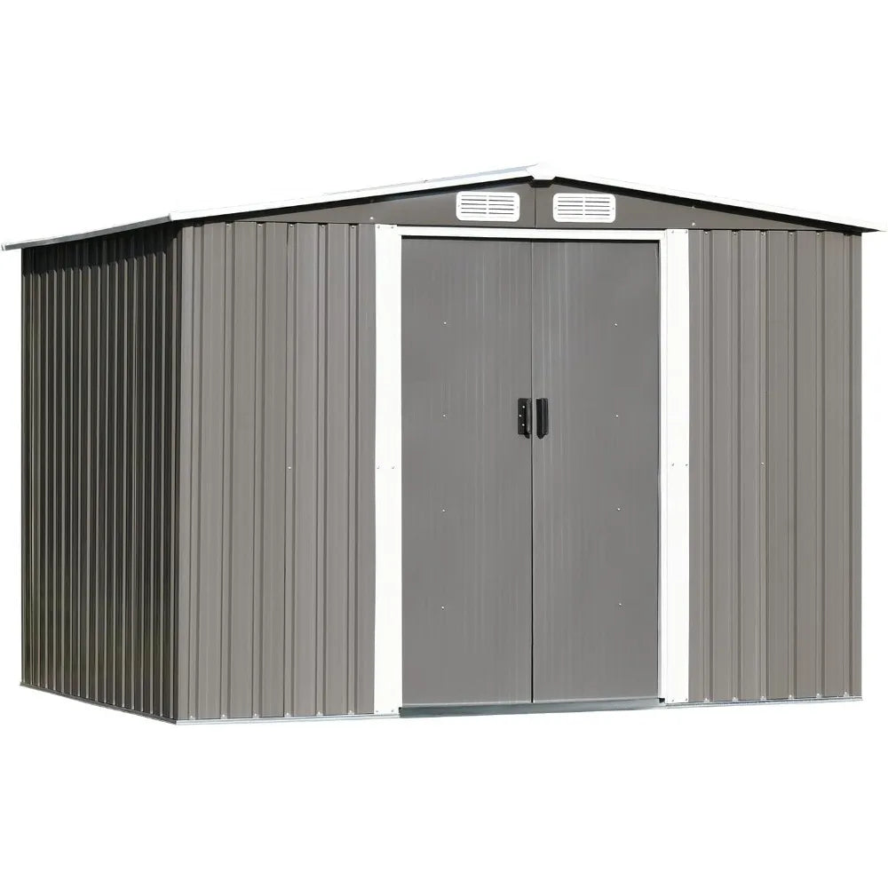 8 X 6FT Outdoor Storage Shed Patio Grey Metal Shed Waterproof