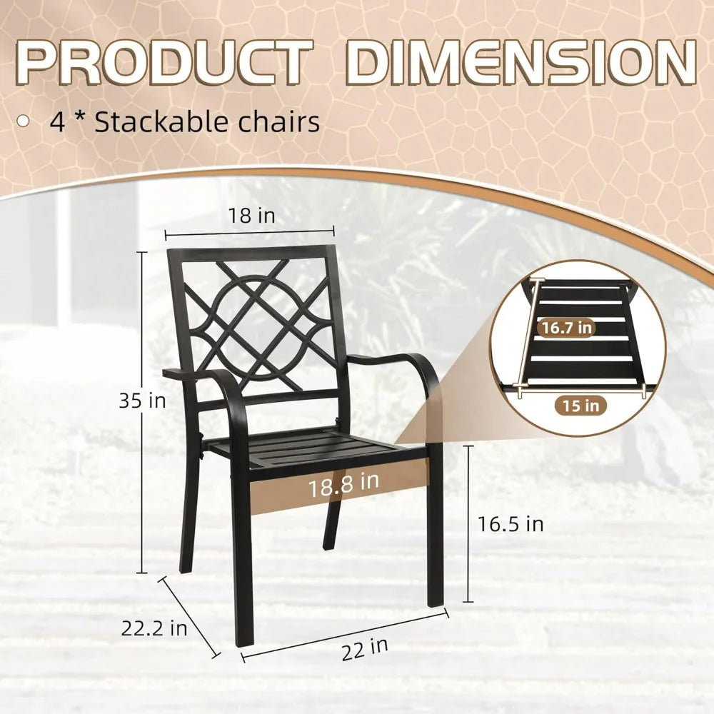 300lbs Patio Chairs Set of 4 Stackable Metal Dining Chairs