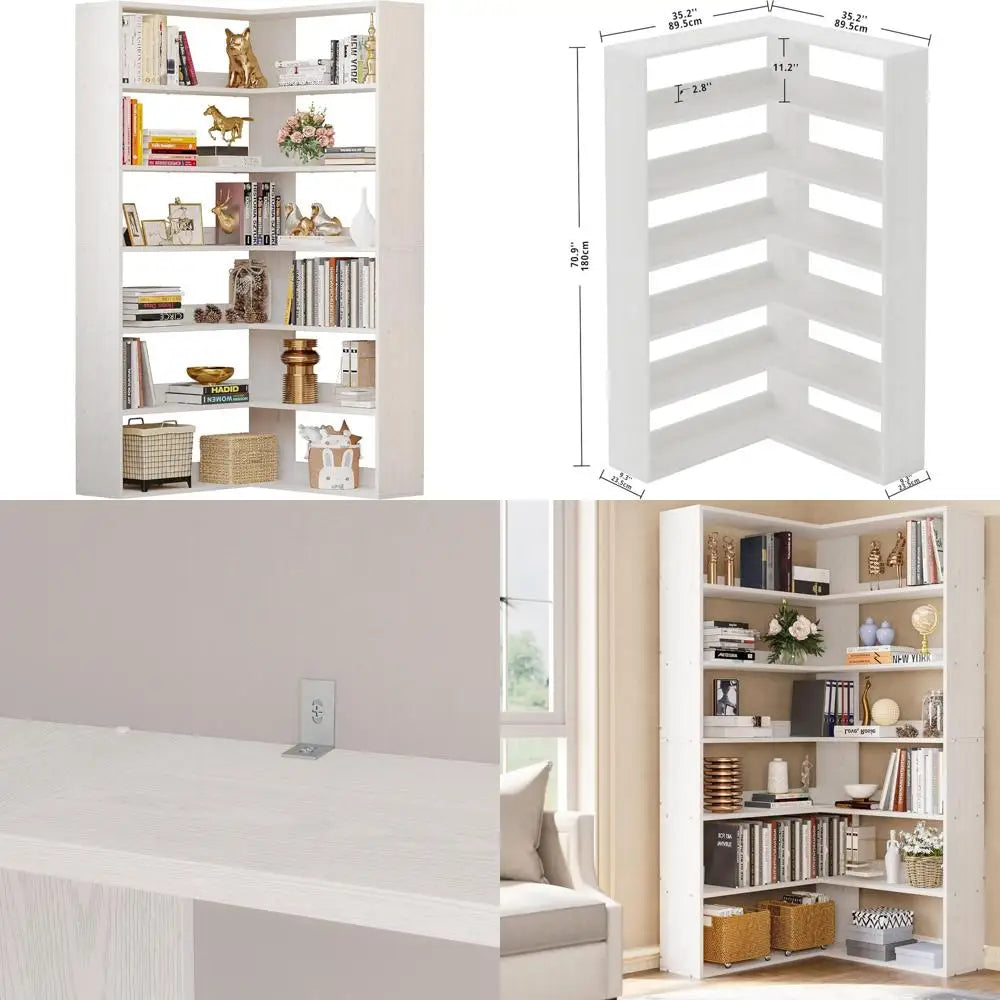 Industrial Corner Bookshelf Six Tiers Living Room Storage