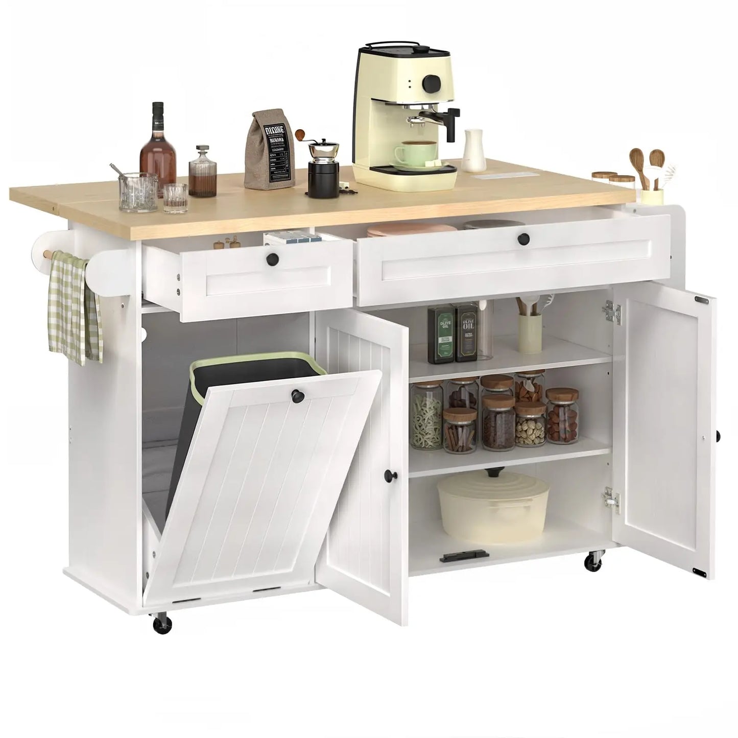 Mobile Kitchen Island With Power Outlet Drop Leaf Towel Rack