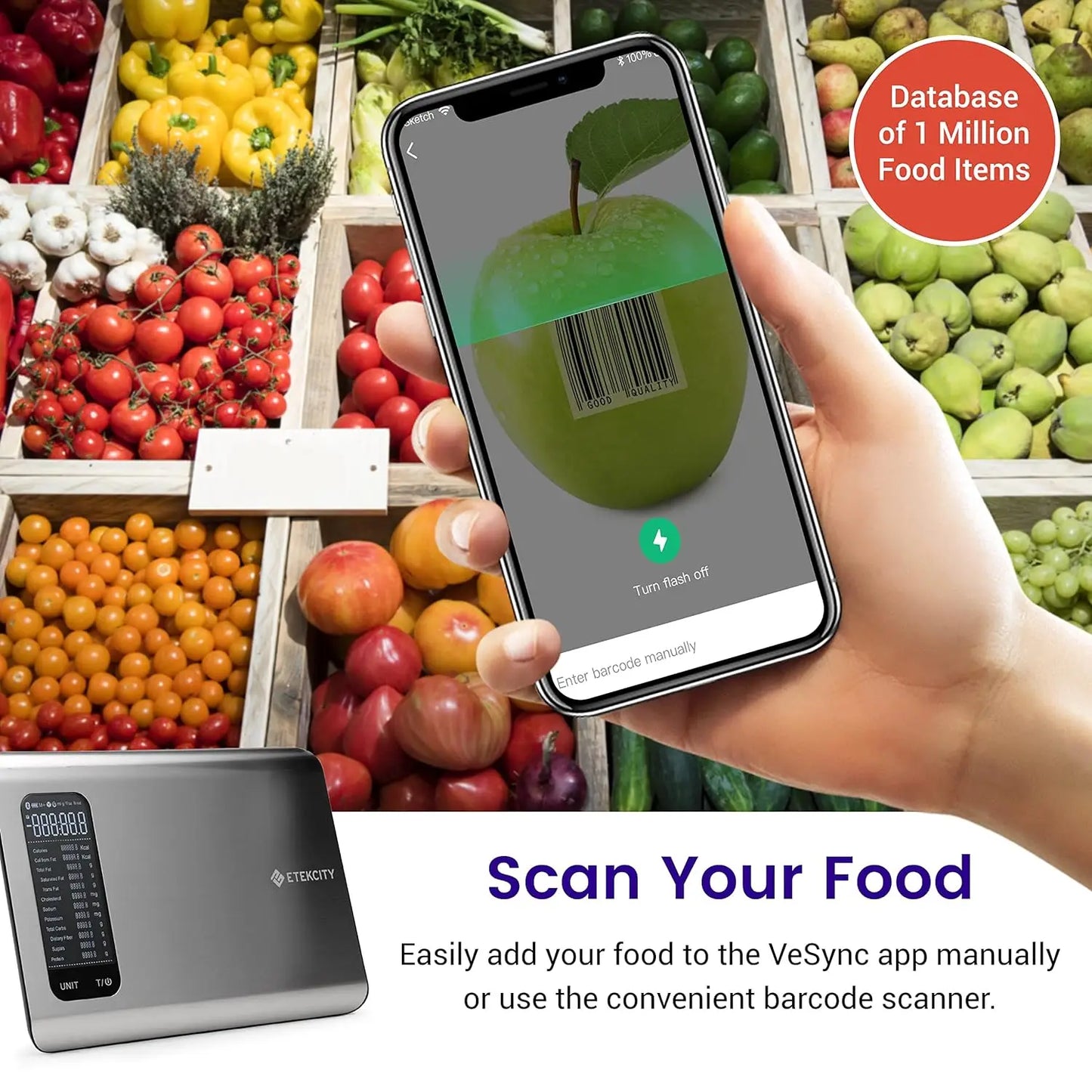 Etekcity Food Kitchen Scale Digital Grams and Ounces for Weight Loss With Smart Nutrition App 19 Facts Tracking Baking Cooking