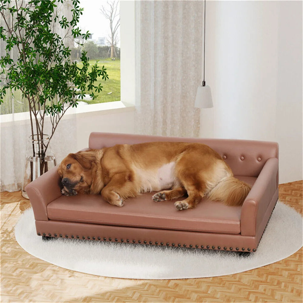Large Elevated PU Leather Dog Bed With Removable Cushion