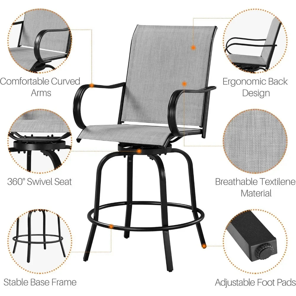 Set Of 2 Outdoor Swivel Bar Stools All Weather Garden Patio