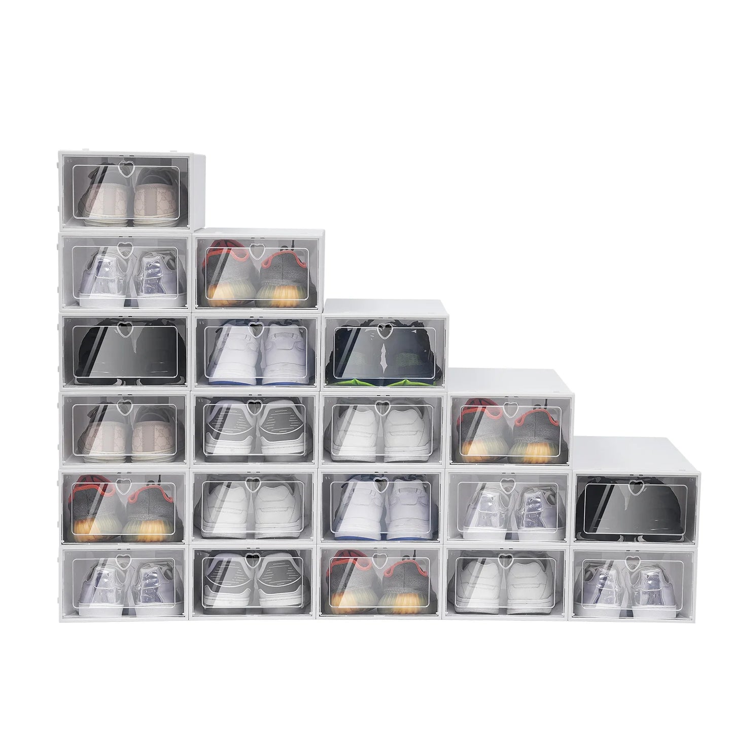 20X Clear Plastic Shoe Storage Boxes Stackable Foldable