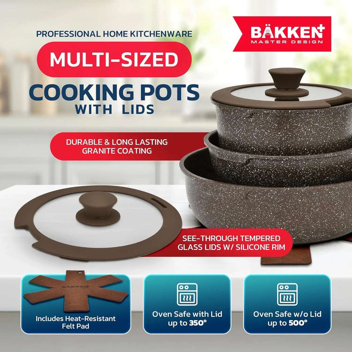 Kitchen Cookware Set - Nonstick Granite Coating Dark Gray
