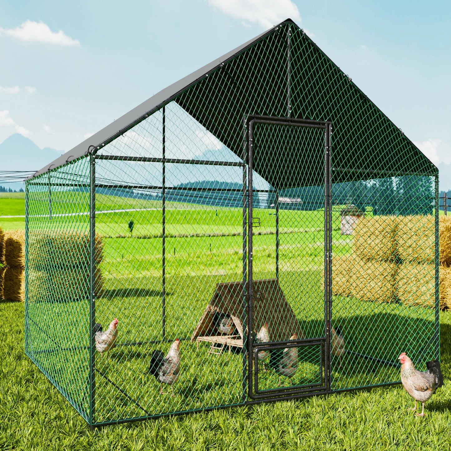 L XL XXL Upgraded Heavy Duty Metal Chicken Coop w/ Cover and Nylon Netting Pet Animal Poultry Run Hen House for Outdoor Backyard
