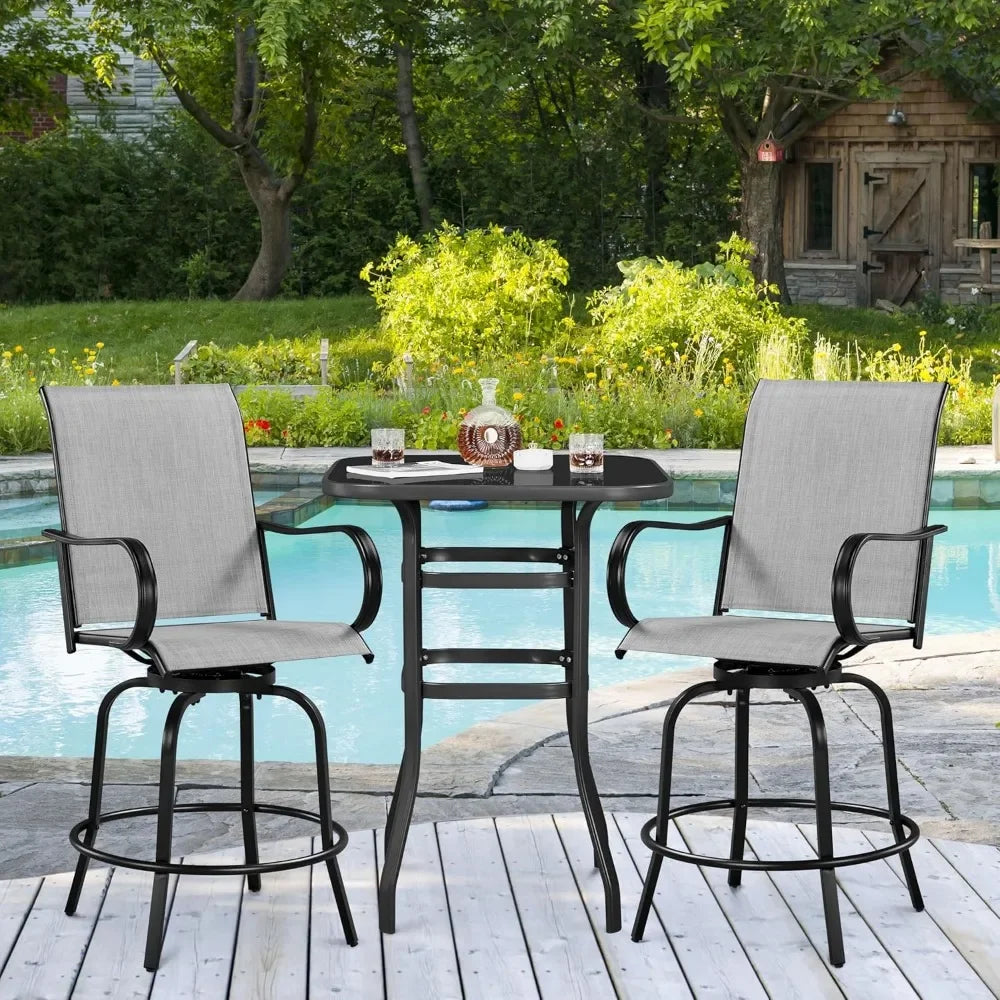 Set Of 2 Outdoor Swivel Bar Stools All Weather Garden Patio