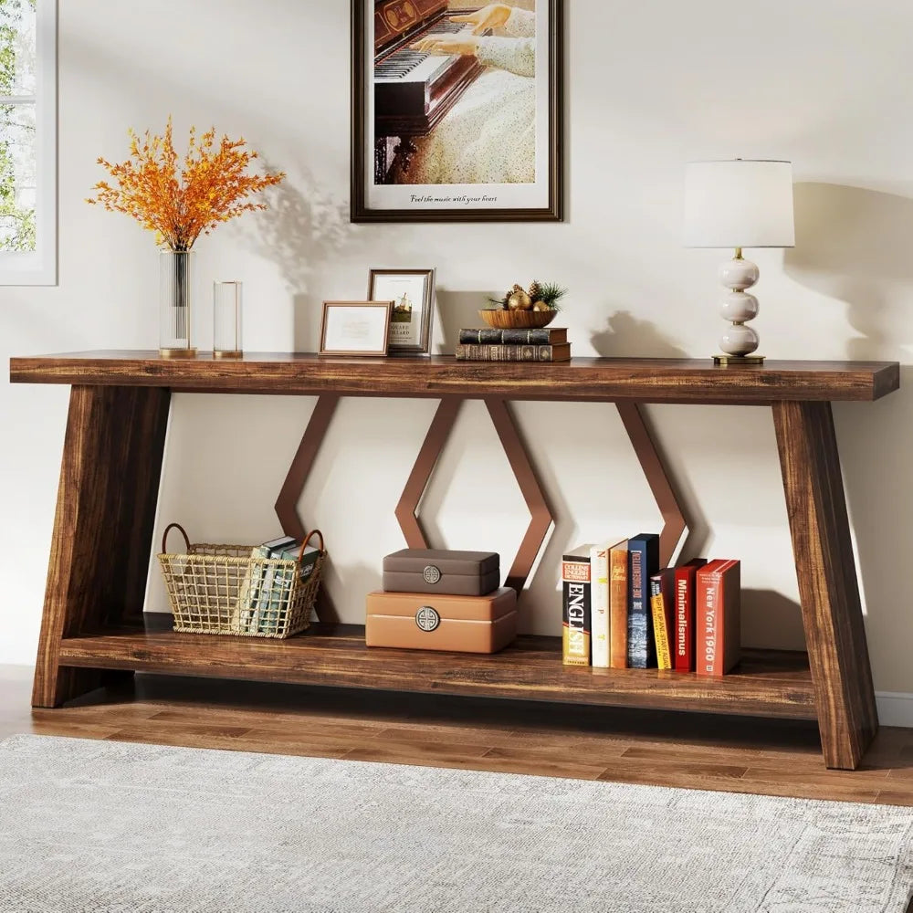 70.86-Inch Farmhouse Console Table with 2-Tier Storage