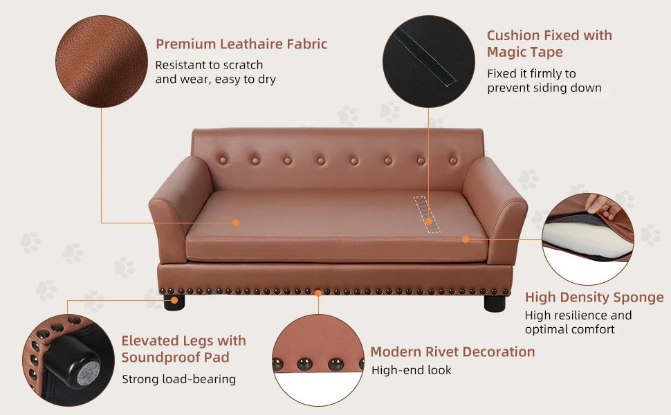 Large Elevated PU Leather Dog Bed With Removable Cushion