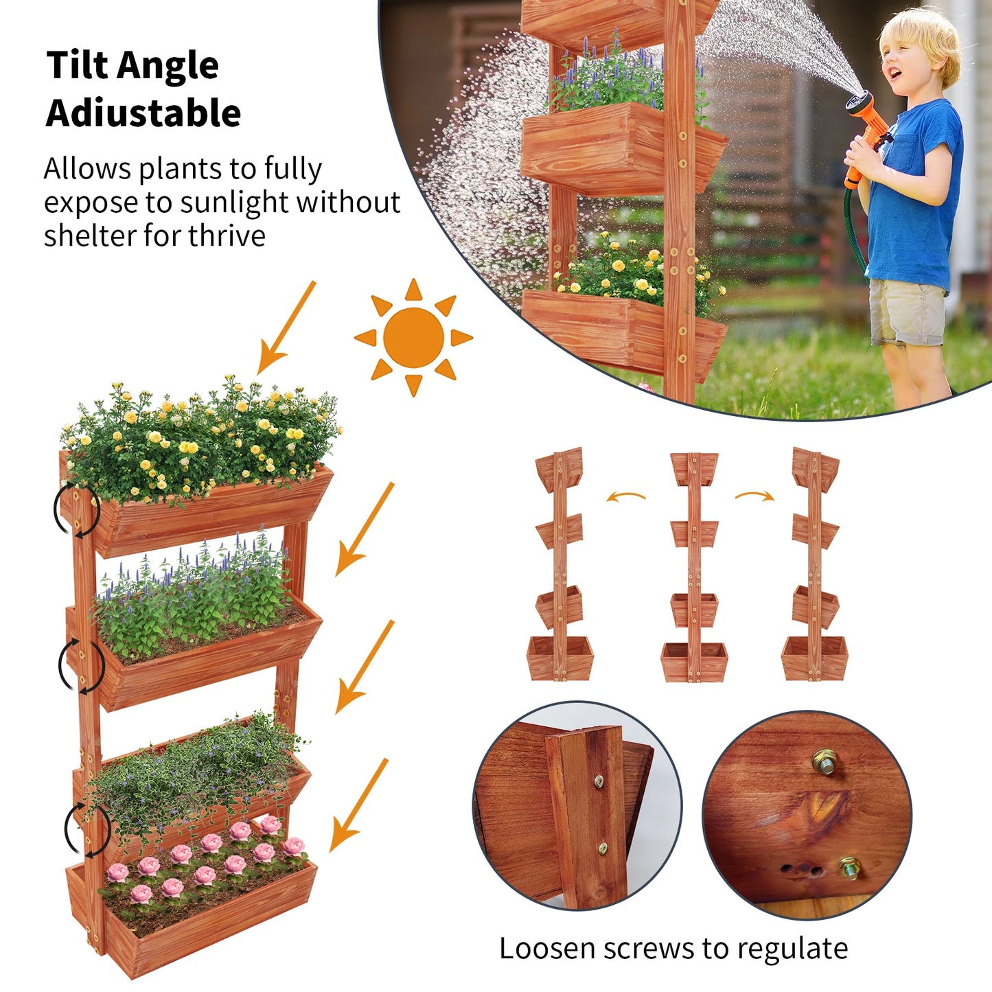 4-Tier Raised Garden Bed Vertical Flower Pots Rack with Detachable Ladder and Adjustable Shelf