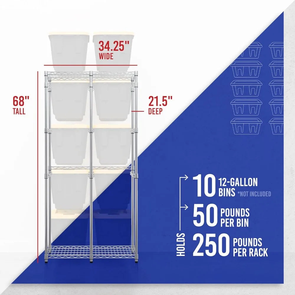 Bin Storage Rack for 12 Gallon Storage Totes Includes 10 Bins