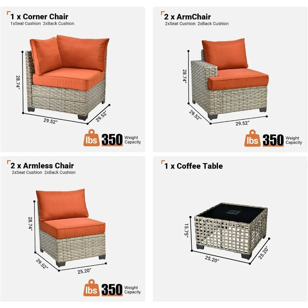 6 Piece Patio Sectional Furniture Set for Outdoor Relaxation