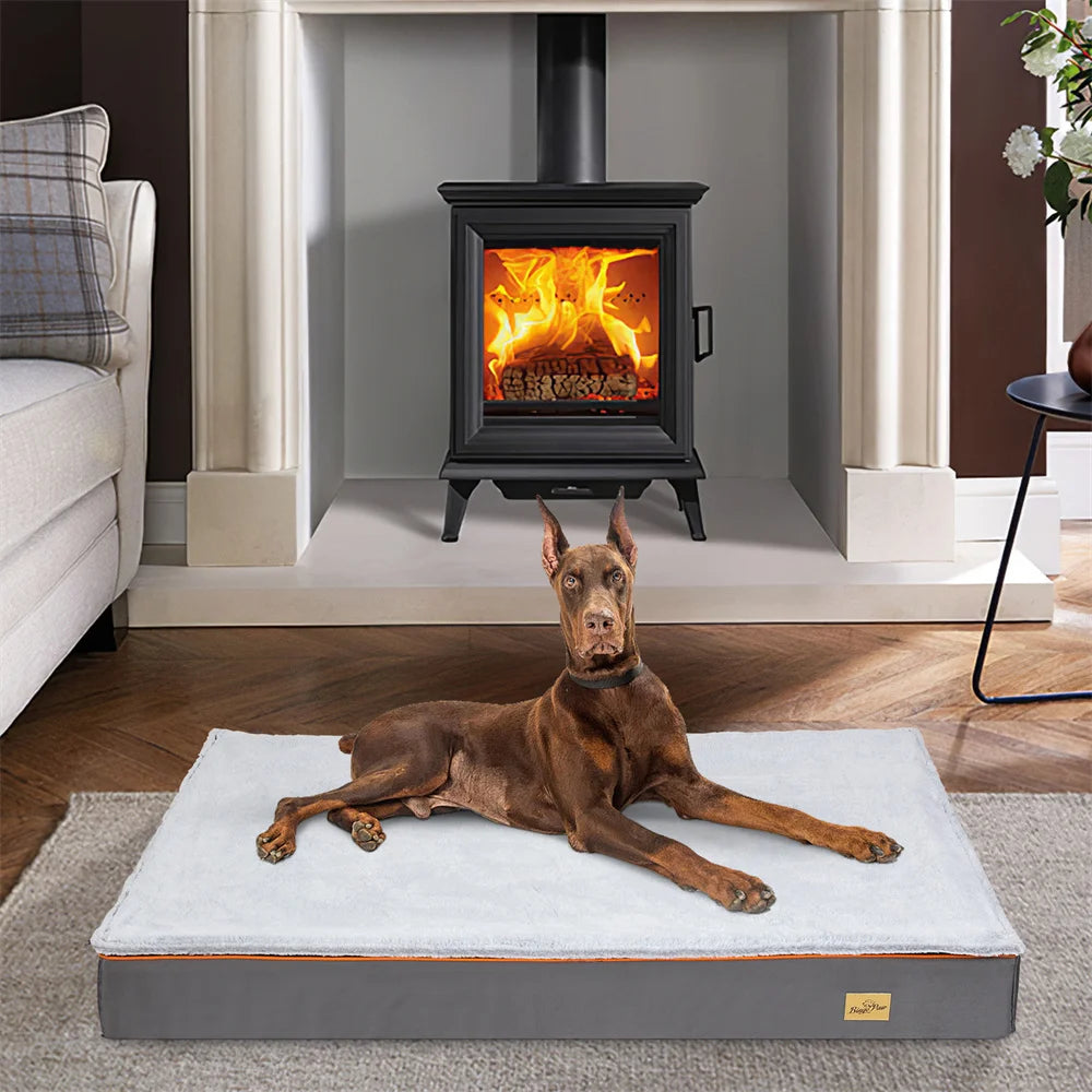Premium Large Orthopedic Memory Foam Dog Bed Waterproof Pet Dog Crate Jumbo Mattress with Orange Trim
