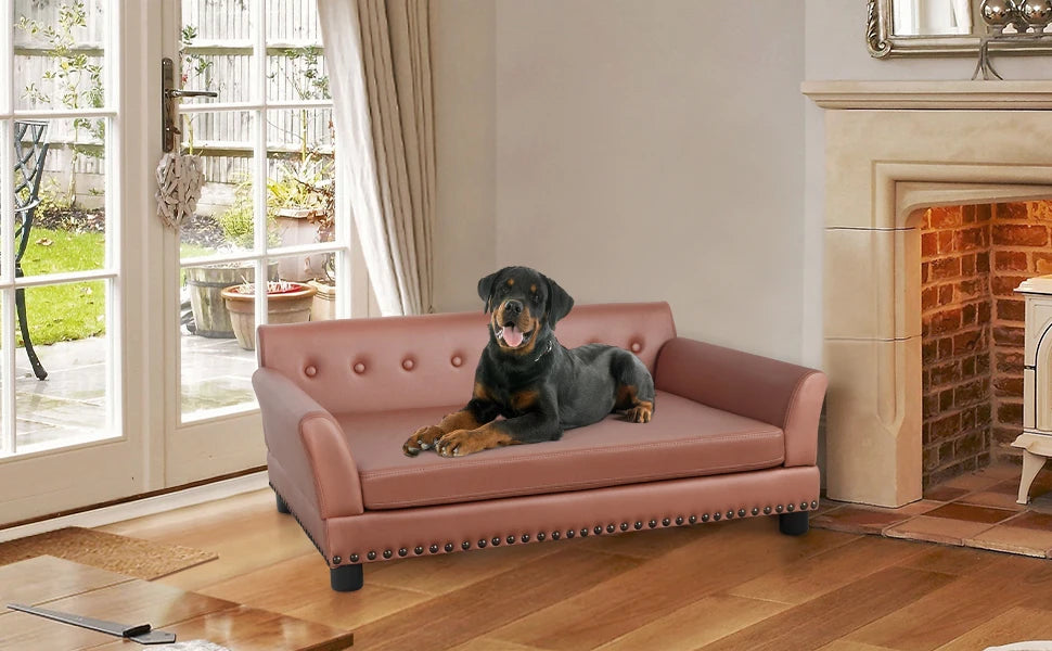 Large Elevated PU Leather Dog Bed With Removable Cushion