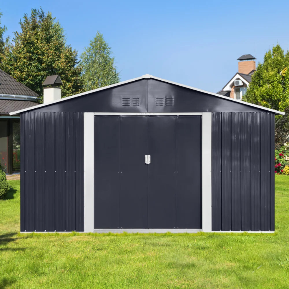 Metal 11.2ftx10.6ft Garden Sheds Grey Outdoor Storage