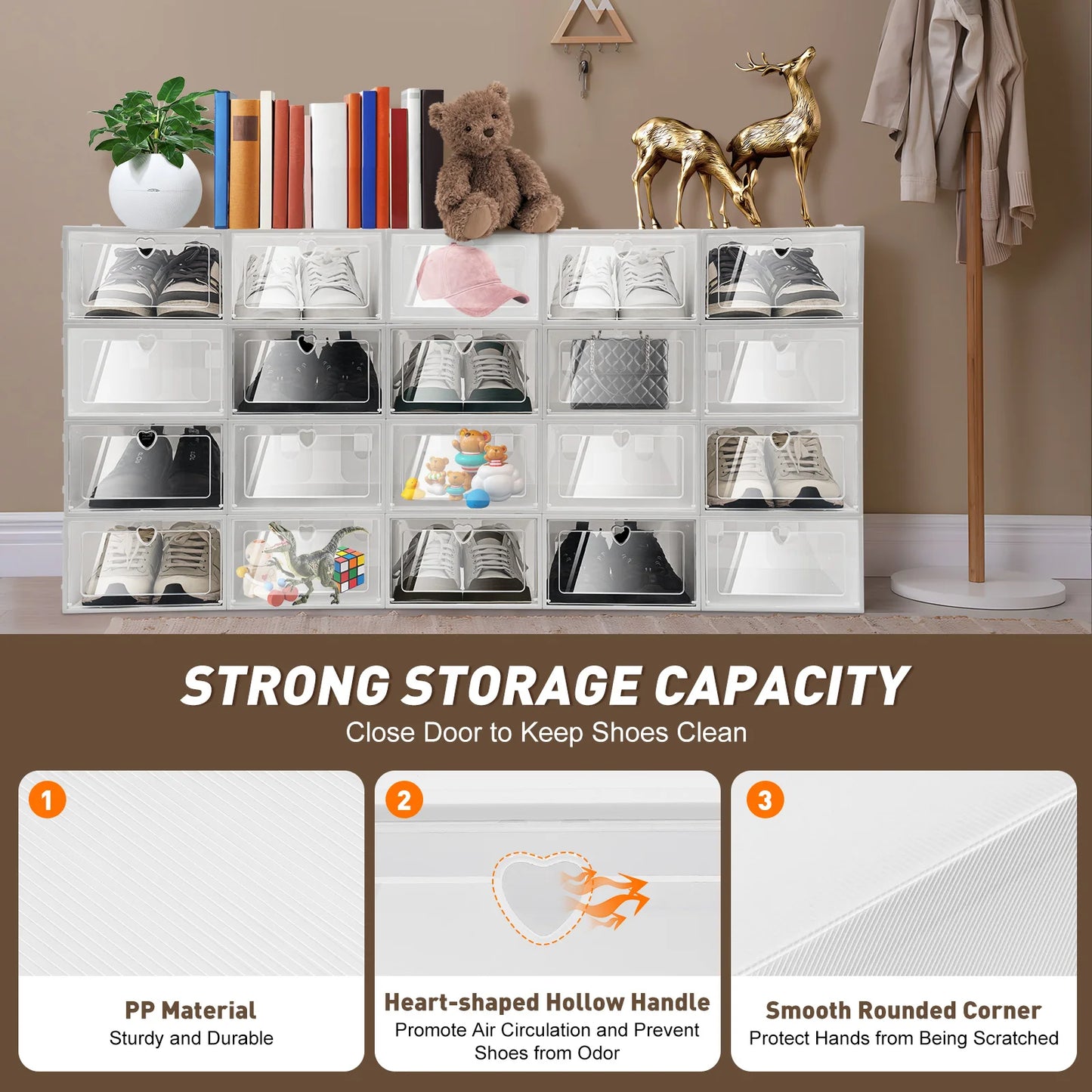 20X Clear Plastic Shoe Storage Boxes Stackable Foldable