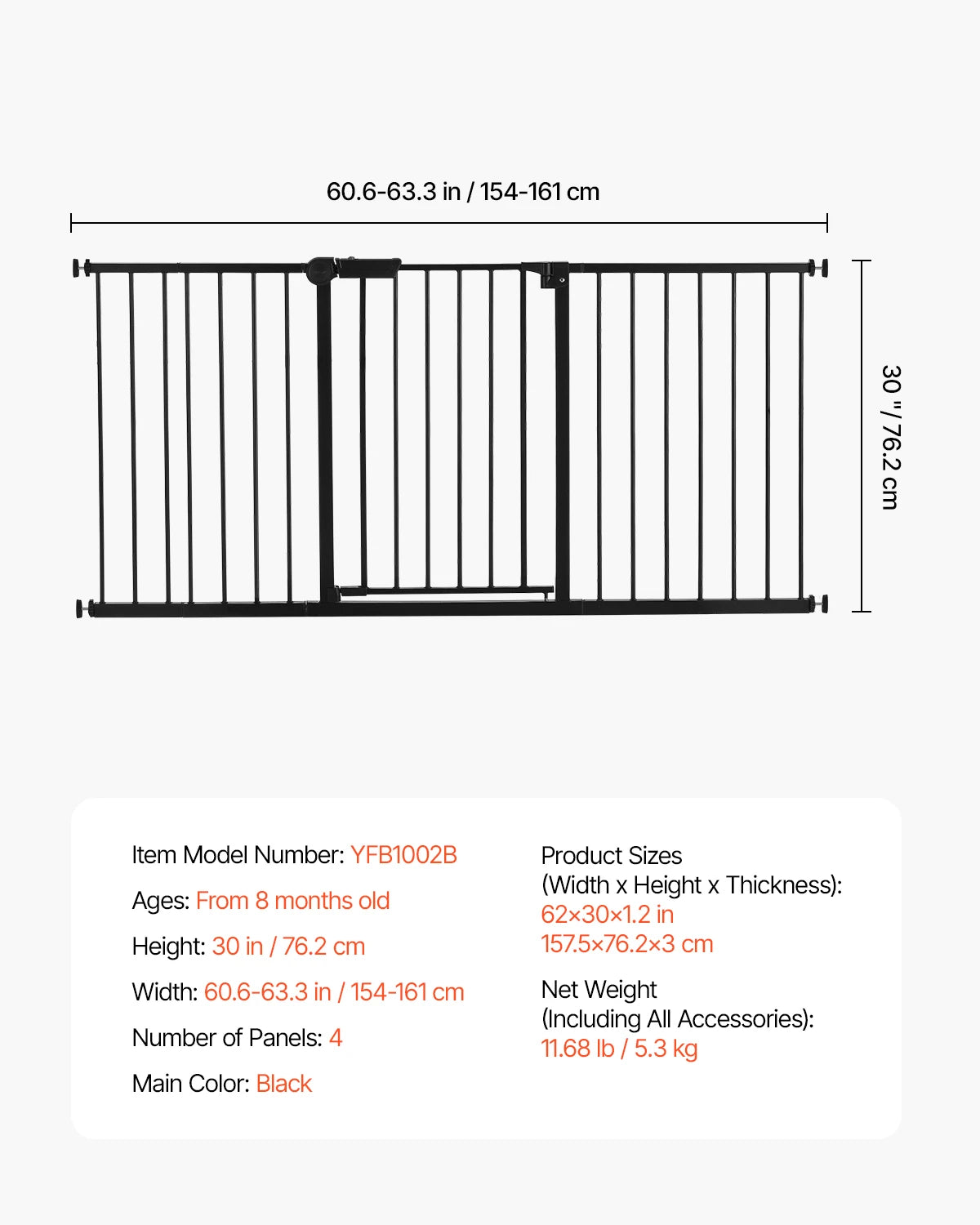 VEVOR Baby Gate 28 30 36 Inch High Walk Thru Pressure Mount