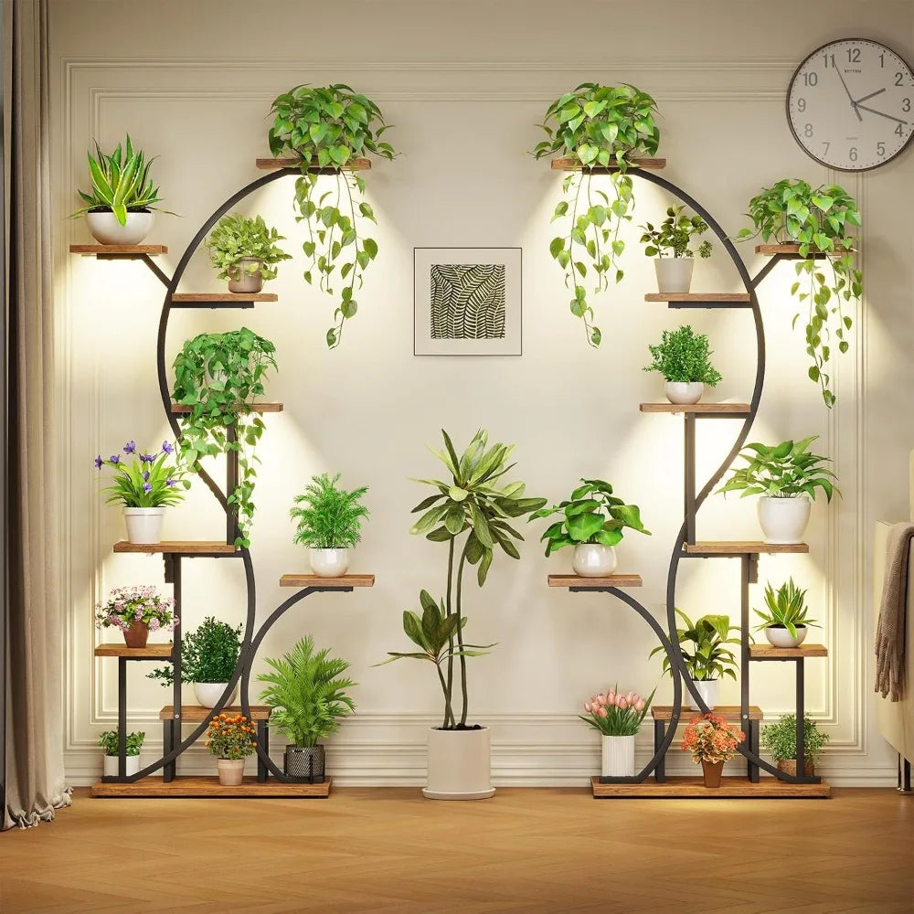 Nine Tier Indoor Corner Plant Stand With Grow Lights