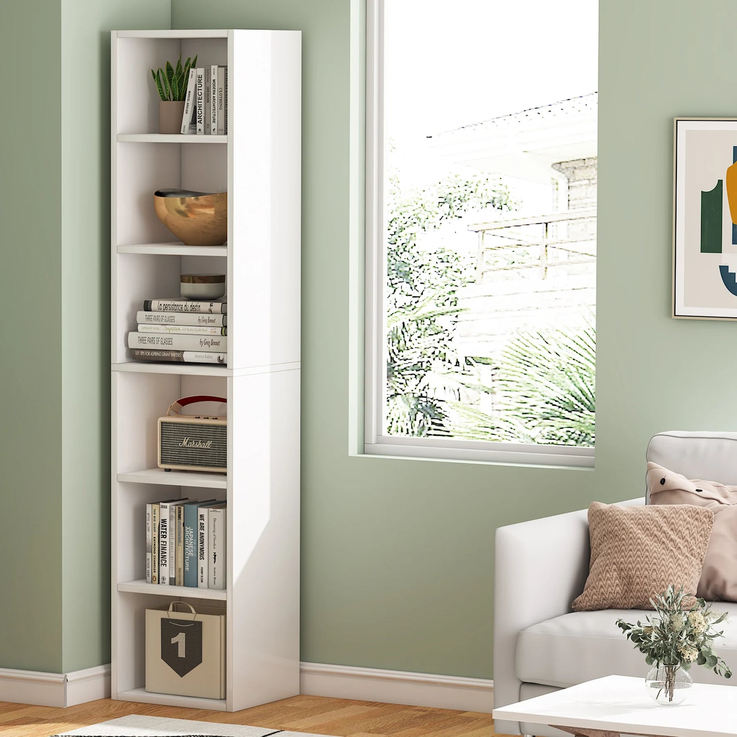 Tribesigns 70.9 Inch Tall Narrow Bookcase, Rustic Corner Bookcase with Storage, 6 Tier Cube Display Shelves for Home Office