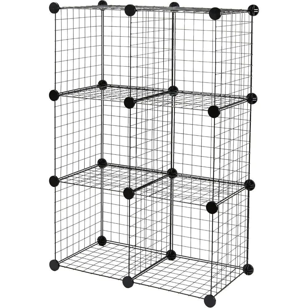 Basics Cube Wire Grid Stackable Storage Shelves 6 Cube Black