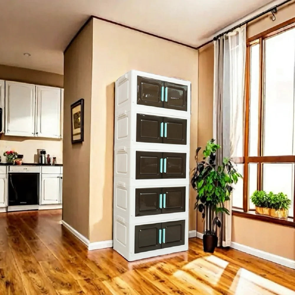 Five Tier Foldable Storage Organizer With 4 Swivel Wheels