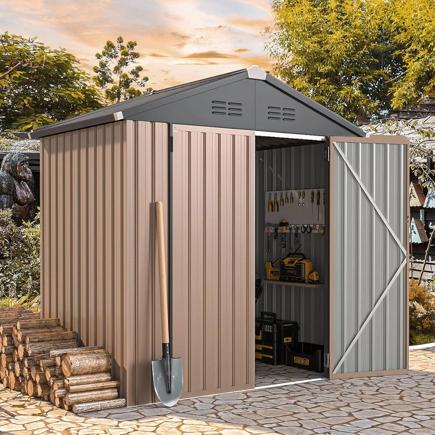Spacious Storage Shed with Lockable Doors for Backyard