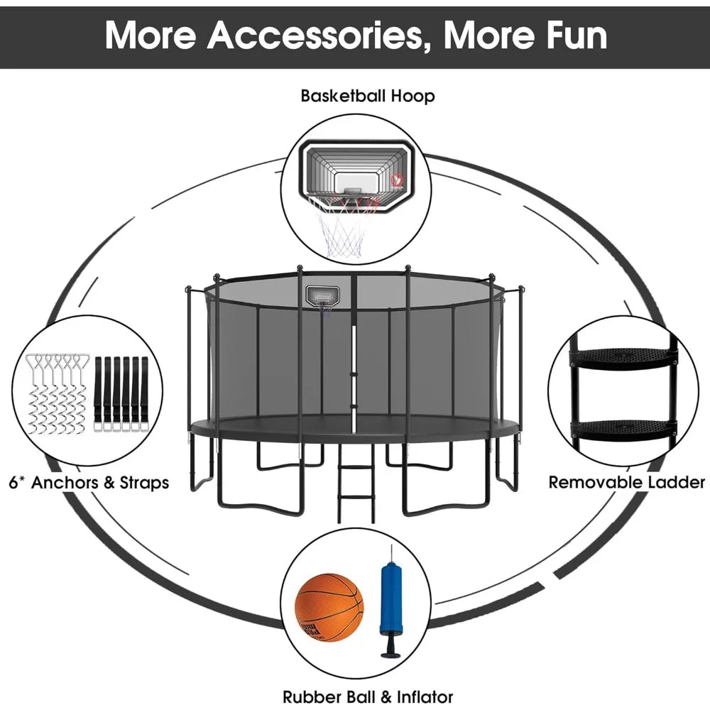 12 FT Trampoline for Kids and Adults 1500LBS with Hoop