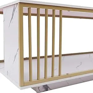 Modern White Marble Veneer Coffee Table With Gold Frame
