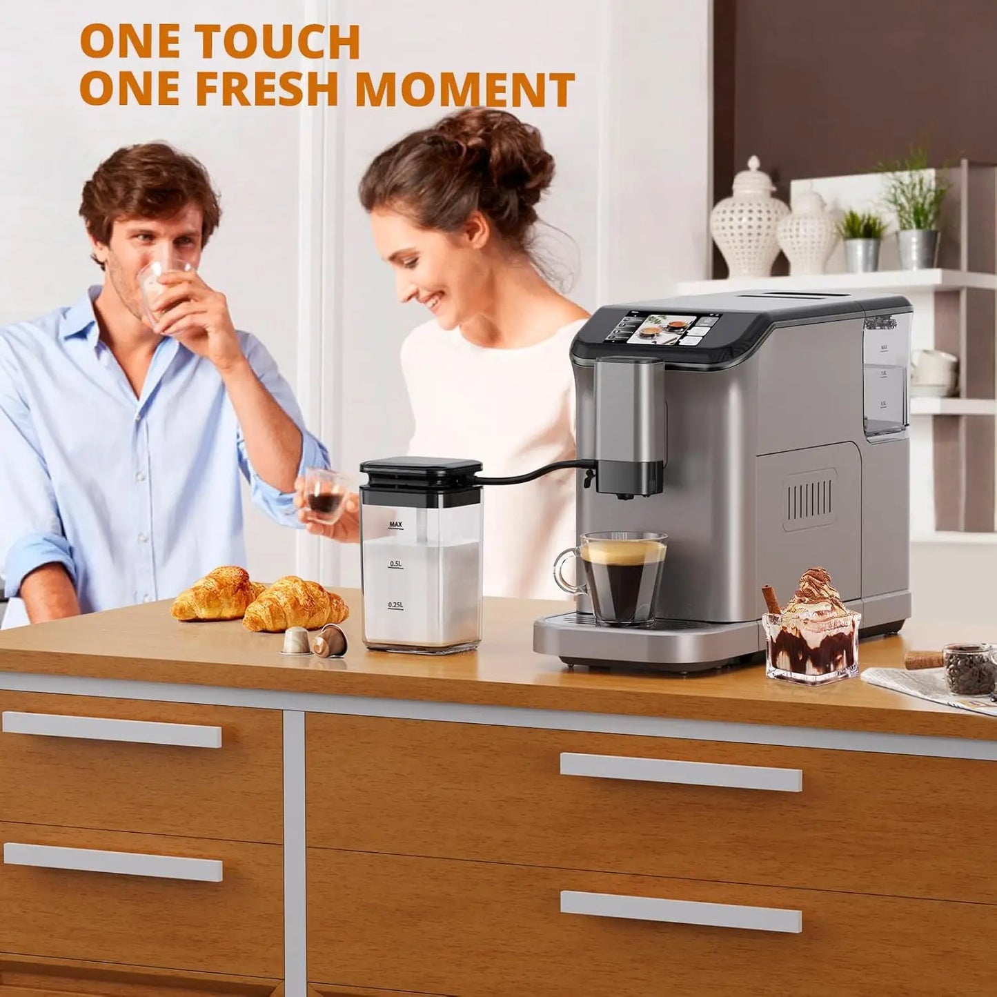 TFT Touch Screen Espresso Machine With Grinder Milk Frother