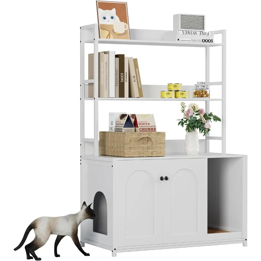 Litter Box Enclosure with 2 Storage Shelves for Cats