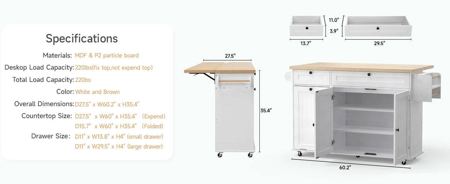 Mobile Kitchen Island With Power Outlet Drop Leaf Towel Rack