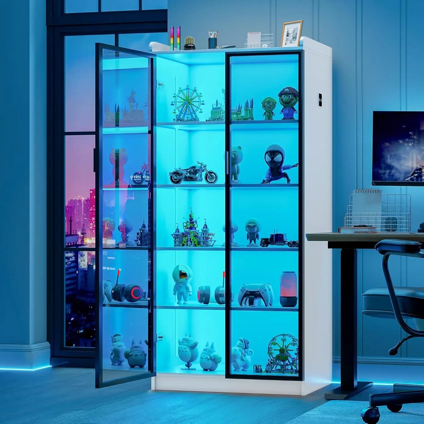 5 Tier LED Bookcase Display Cabinet 65 Inch Living Room