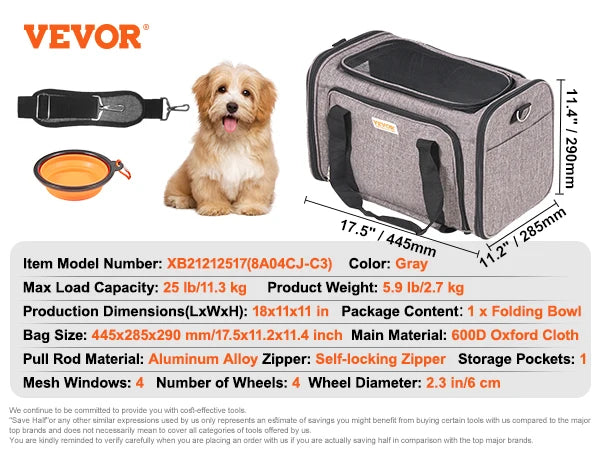 VEVOR Pet Cat Carrier Breathable Outgoing Dog Carry Backpack