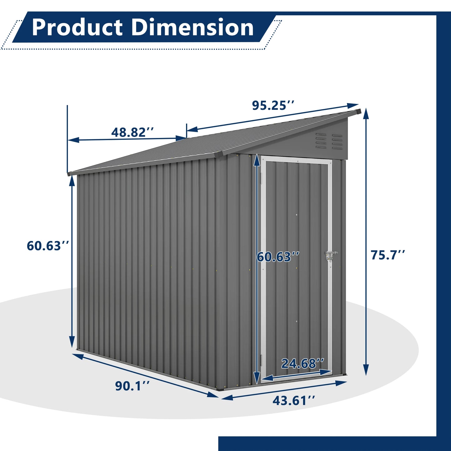 LZBEITEM 4' x 8' Metal Wall Side Storage Shed Grey