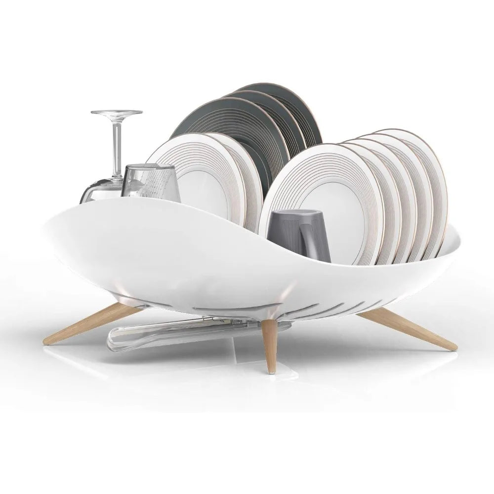 Dish Drying Rack with Swivel Spout for Kitchen Counter Durable and Rustproof White