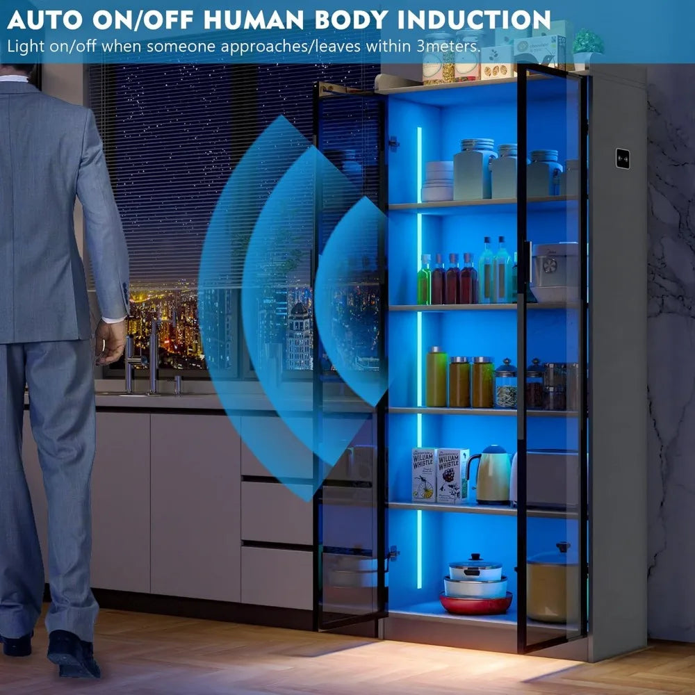 Tall Storage Cabinet up to 70 Inch with Dimmable LED Lights