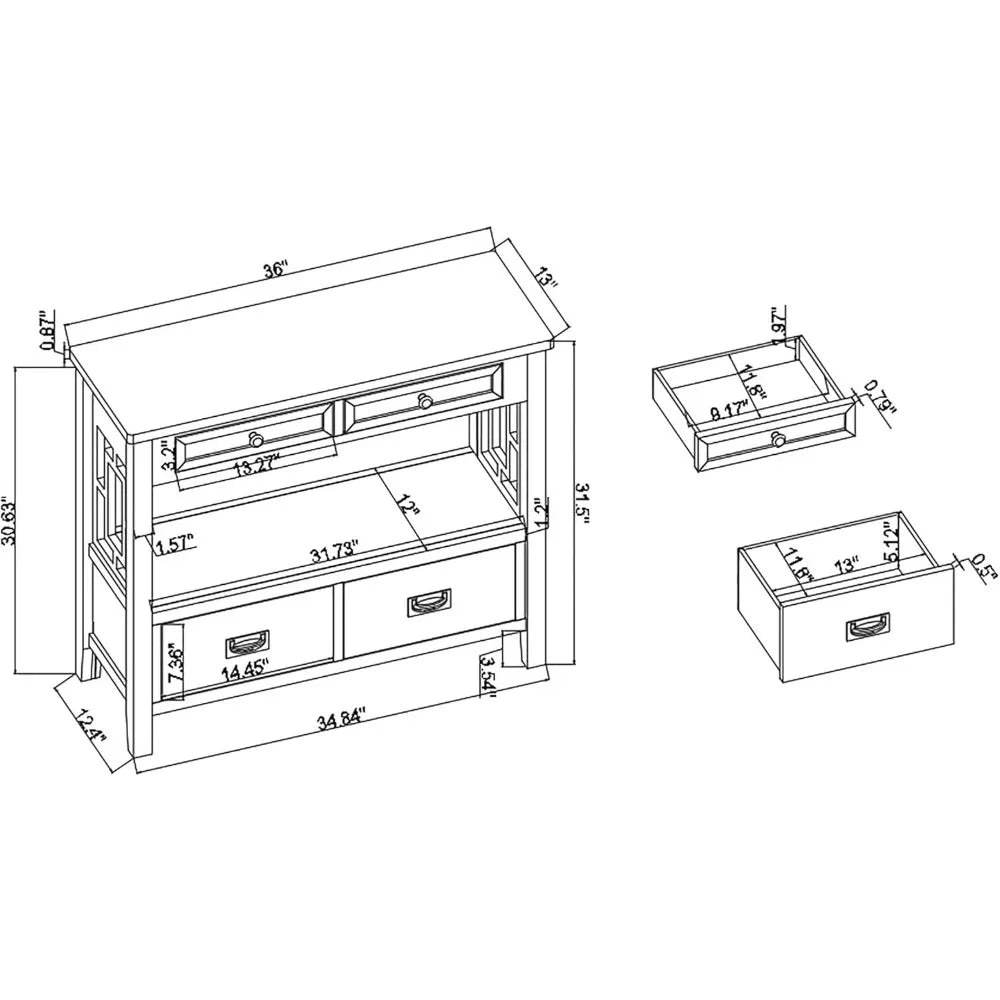 Farmhouse Entry Console Table Storage Drawers Open Shelf