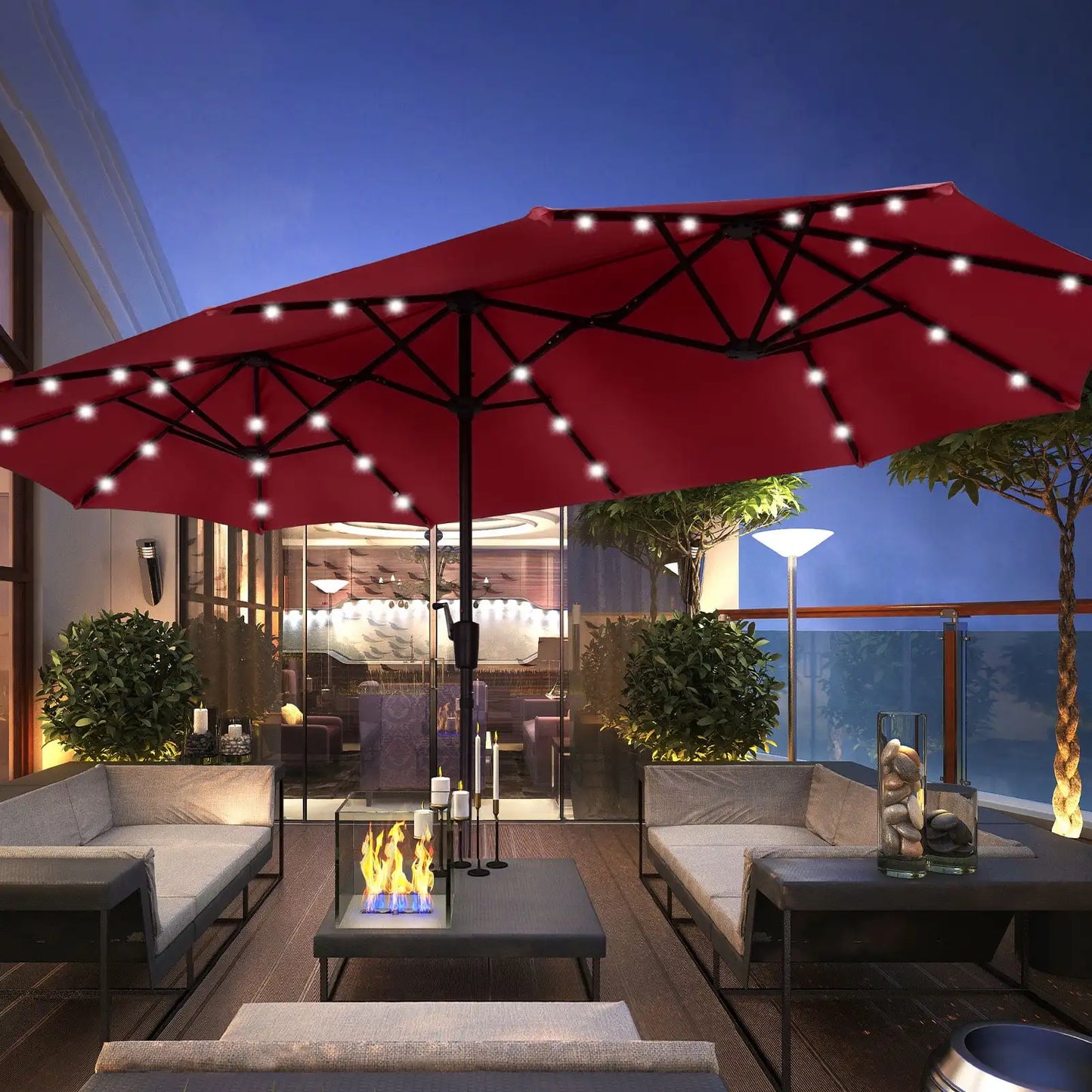 13 Ft Solar LED Patio Umbrella with 36 Solar Powered Lights