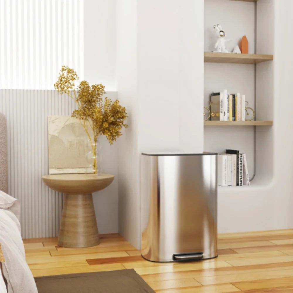 13 Gallon 50L Kitchen Foot Pedal Operated Soft Close Trash Can Stainless Steel Ellipse Bustbin S