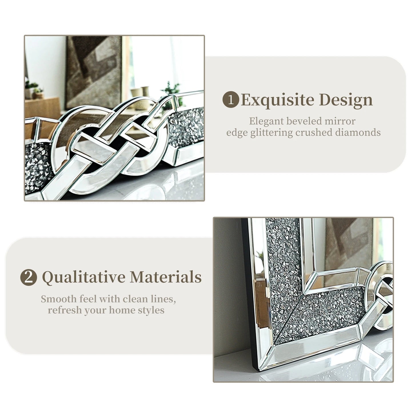 Wisfor Crushed Diamond Wall Mirror Rectangular Crystal Edge