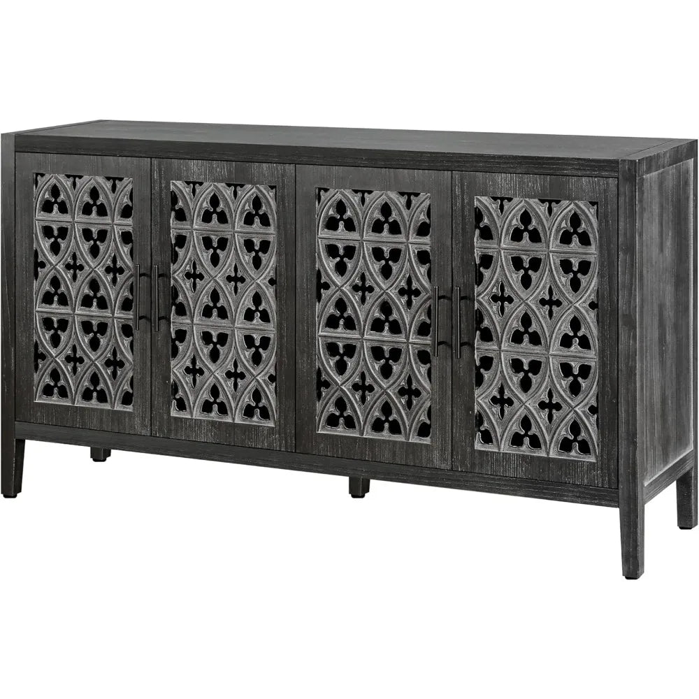 Antique Hollow 4 Door Cabinet American Country Sideboard