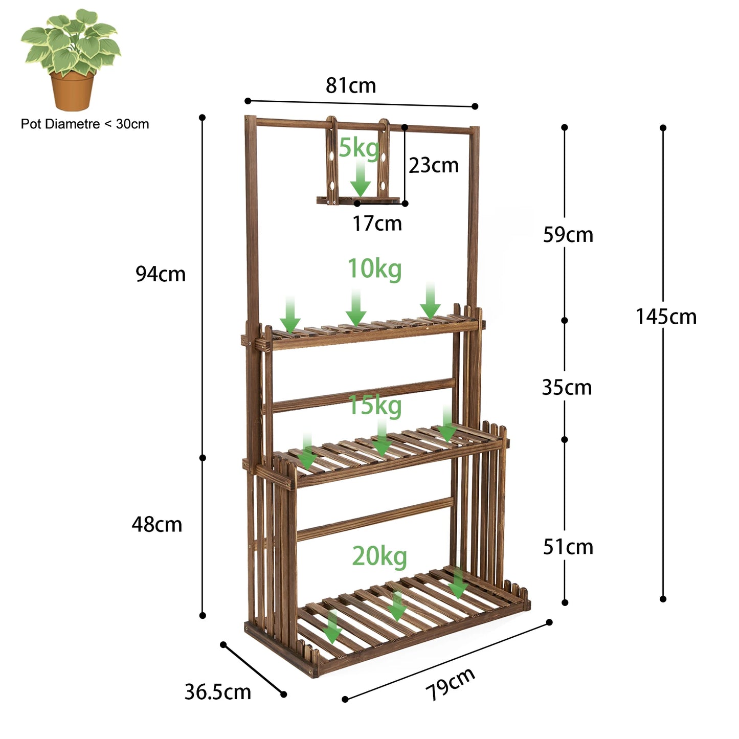 Heavy Duty Hanging Plant Stand 3 Tier Wood Planter Rack