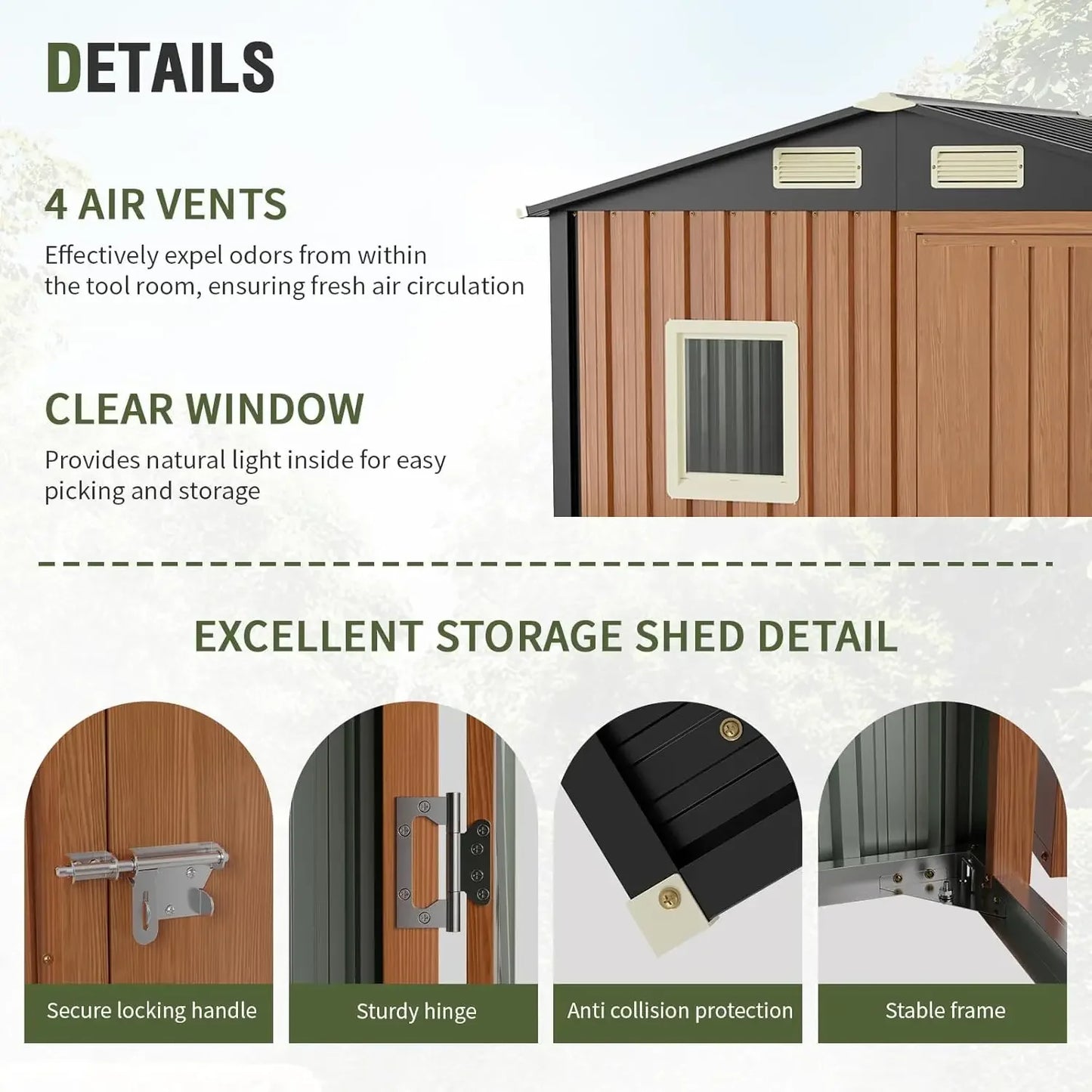 6x4 Ft Lockable Metal Garden Shed with Window Storage