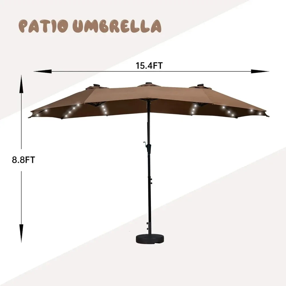 15ft Patio Umbrella With Solar Led Lighted Double-Sided Outdoor Umbrella
