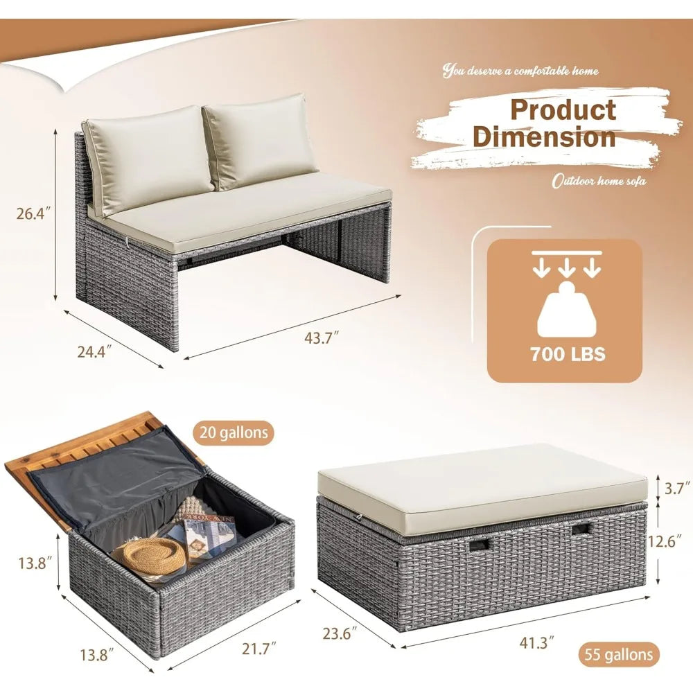 Outdoor Daybed Set Multifunctional Patio Day Bed Rattan