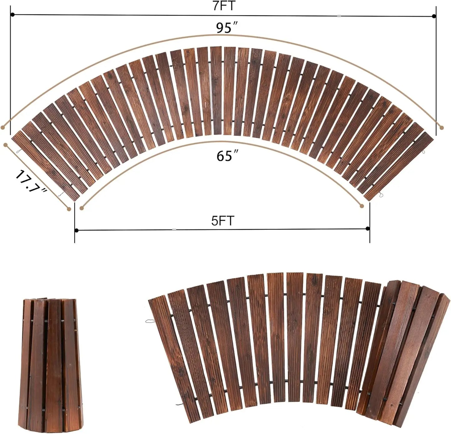 8ft Wooden Garden Pathway Curved Outdoor Walkway Brown Cedar