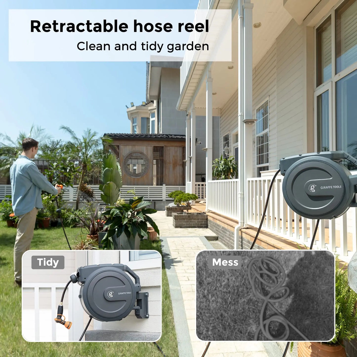 Giraffe Tools AW40 Retractable Hose Reel 90 Ft Wall Mounted